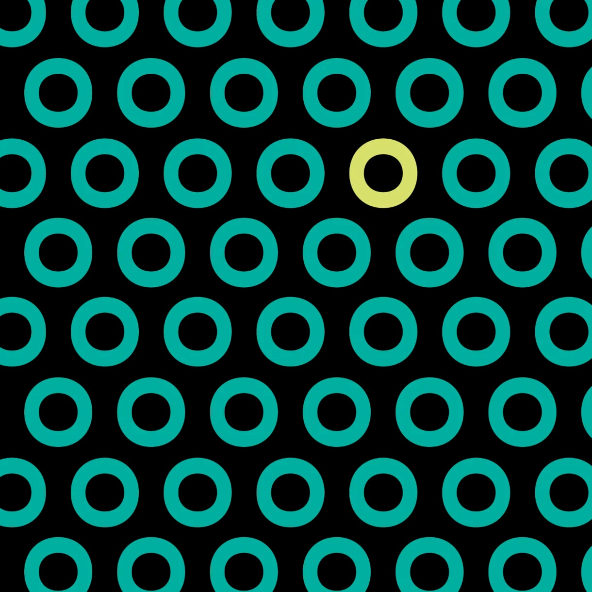 ōna ring pattern of teal circles with one yellow ring